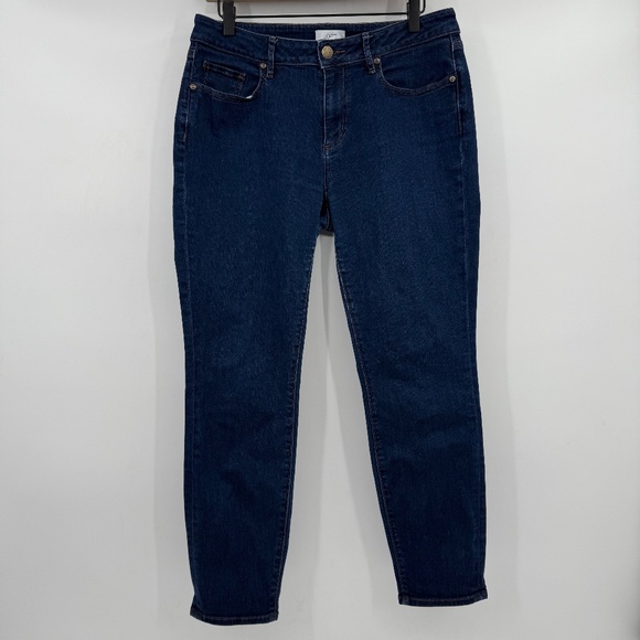 Loft Jeans Women 10 Blue Curvy Skinny Denim Stretch Mid Rise Dark Wash - Picture 1 of 14